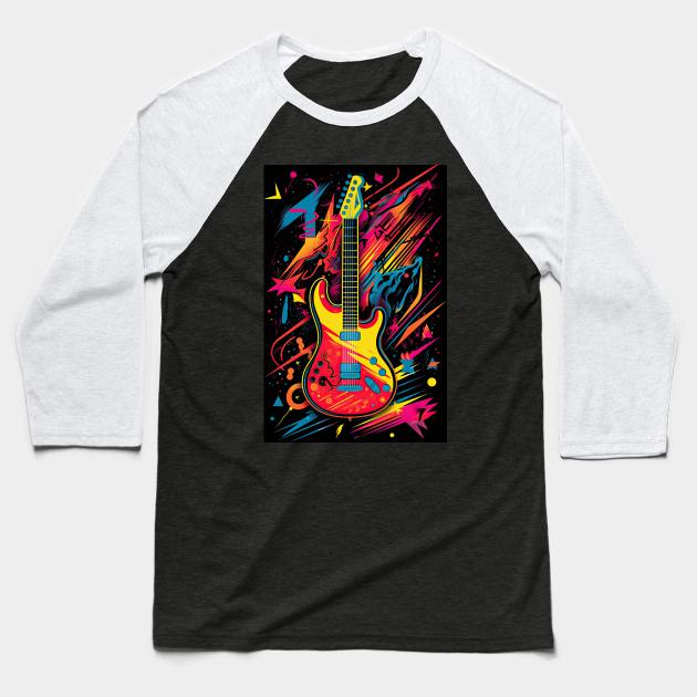 Rock and Roll Guitar Baseball T-Shirt by JensenArtCo